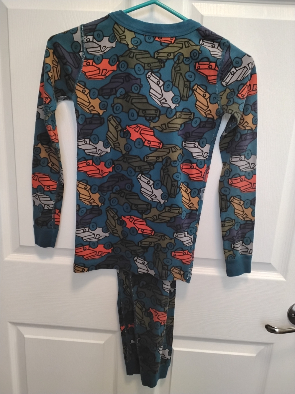 Hanna Andersson Teal and Navy Car Print Kids Pajama Set Size 10 - Picture 2 of 4